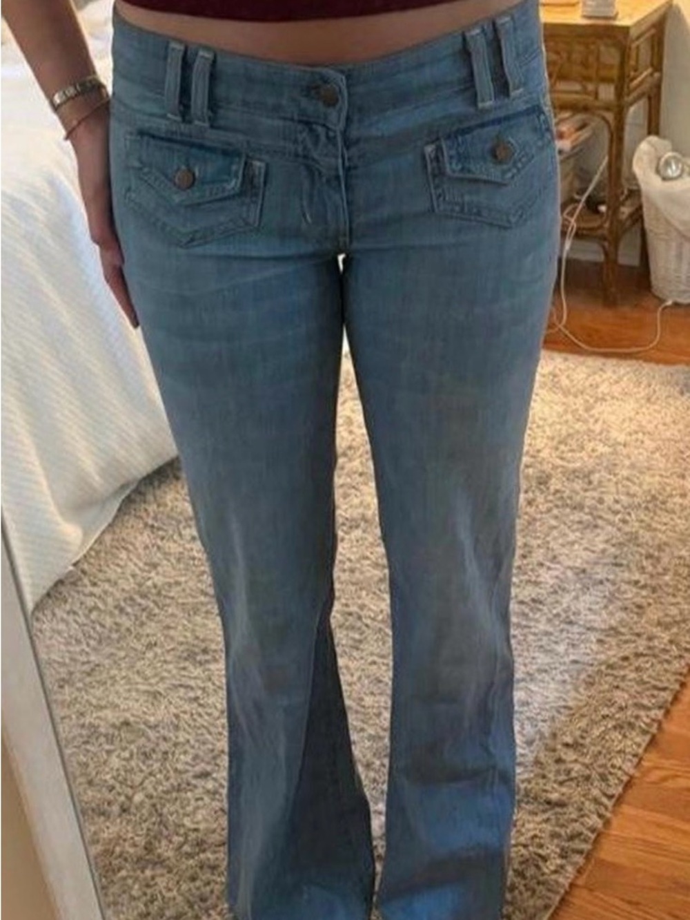 Women’s Light Blue Low-Rise Flare Jeans